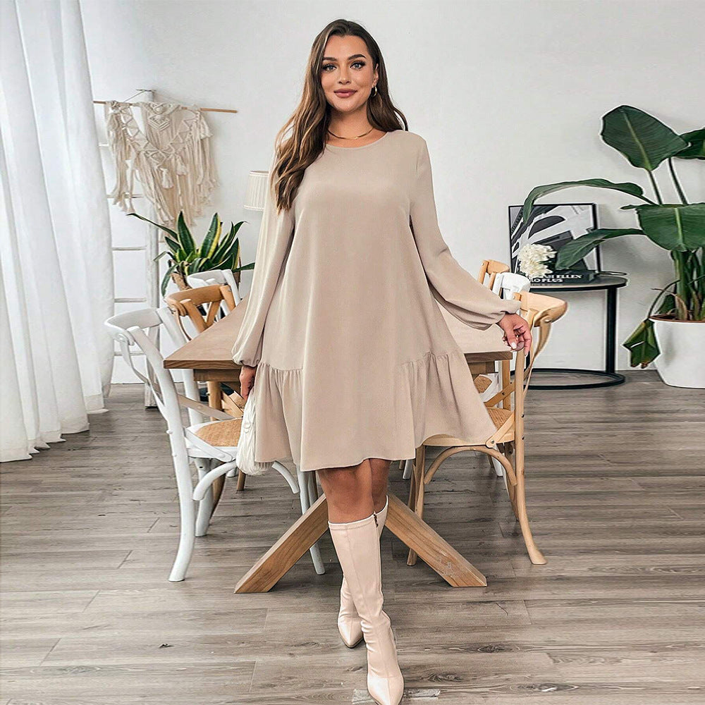 Plus Size Simple Comfortable Dress Loose Slimming One Step Midi Dress
