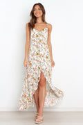 Bingham Satin Floral Ruffle Maxi Dress Cream