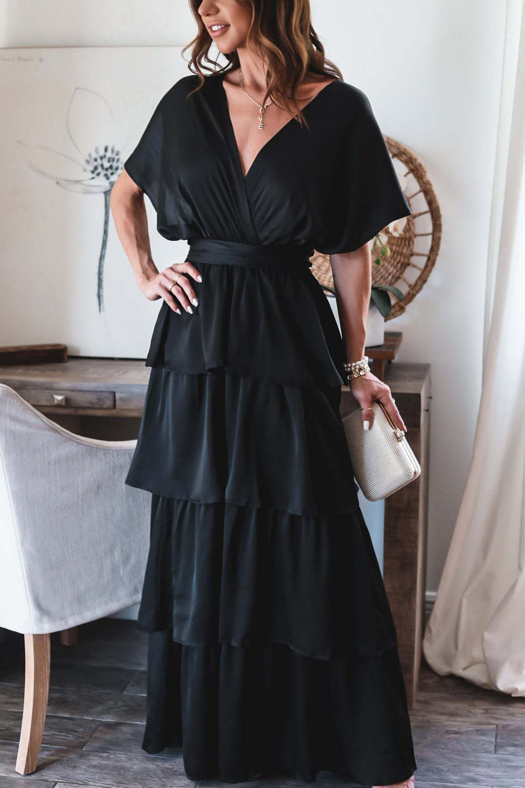 Formal Introduction Ruffle Tiered Maxi Dress Black