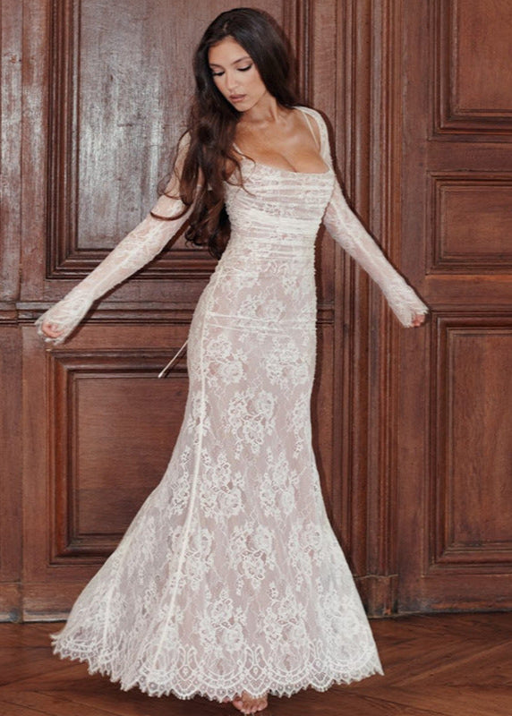 Lace Elegance Corset Back Maxi Dress
