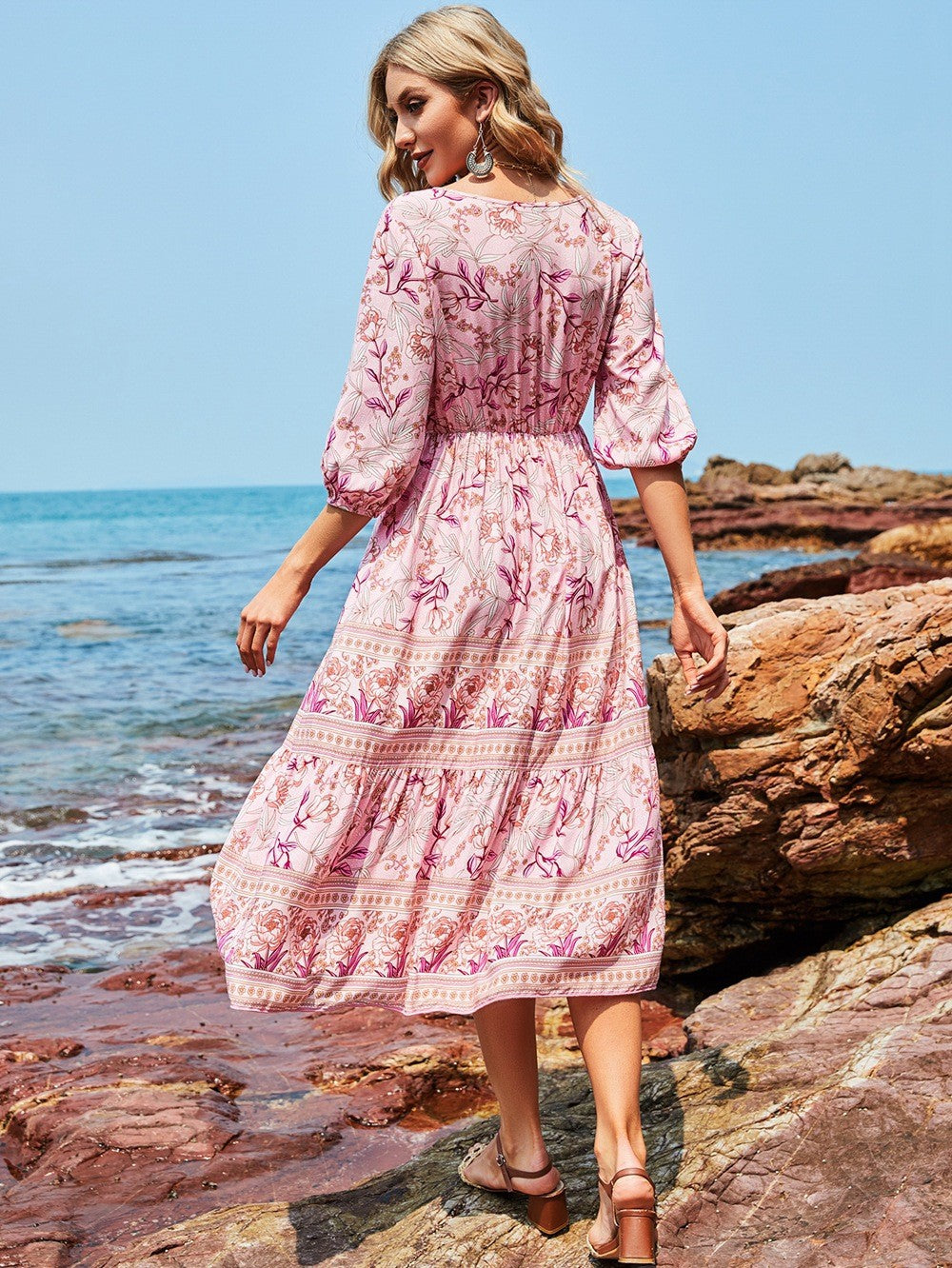 Oria Floral Tiered Tassel Maxi Dress Tangerine Fuchsia