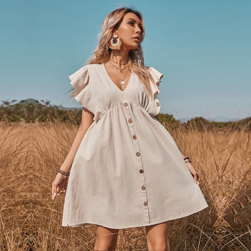 Ginnie Pintuck Button Down Shirt Dress Off White