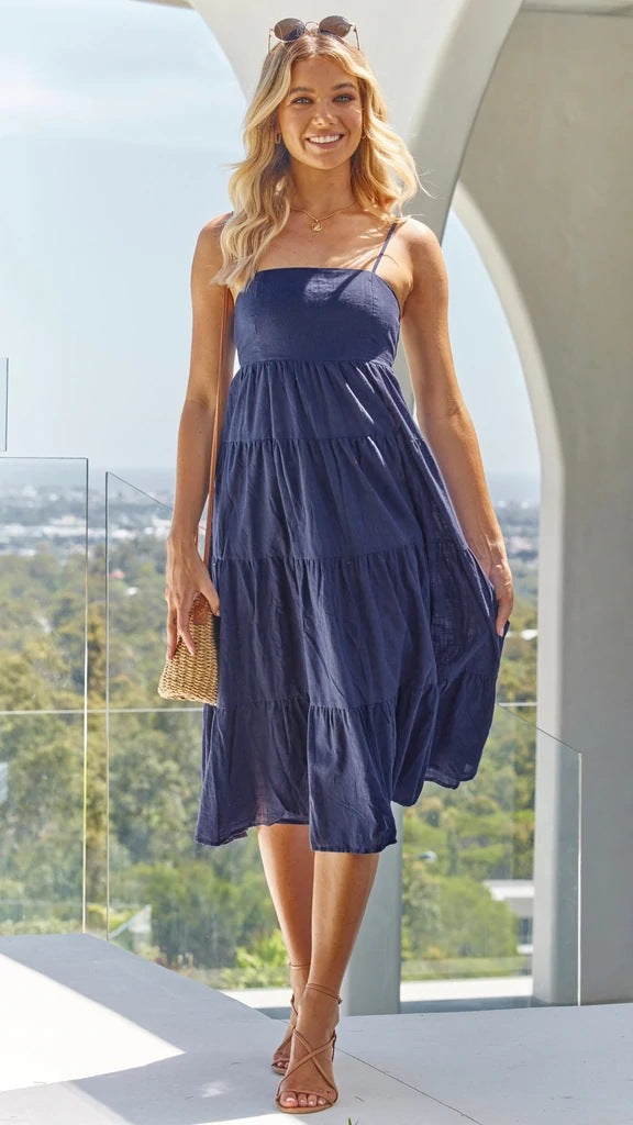 Shirley Ruffle Tiered Midi Dress Navy