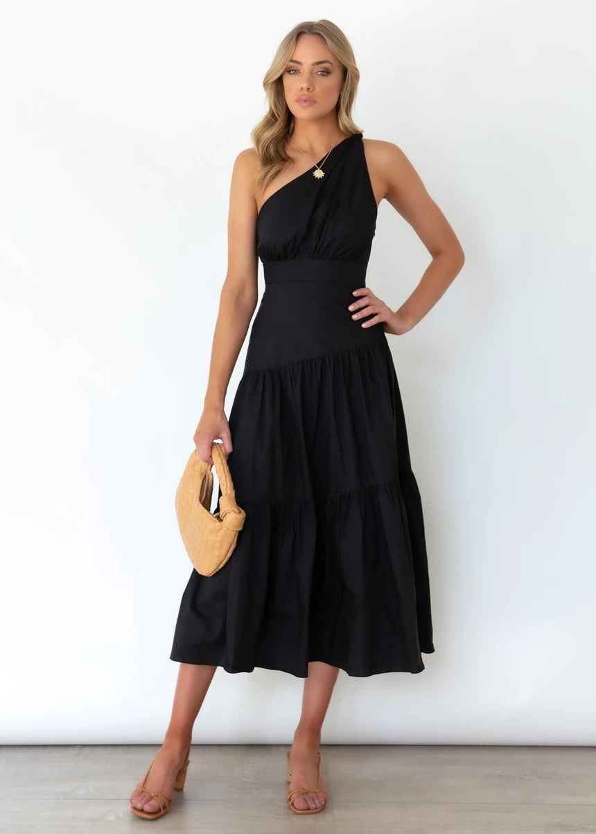 Fall In Love One Shoulder Maxi Dress Black