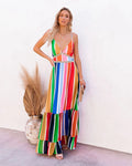 Fiesta To Siesta Crochet Striped Maxi Dress Yellow Orange Multi
