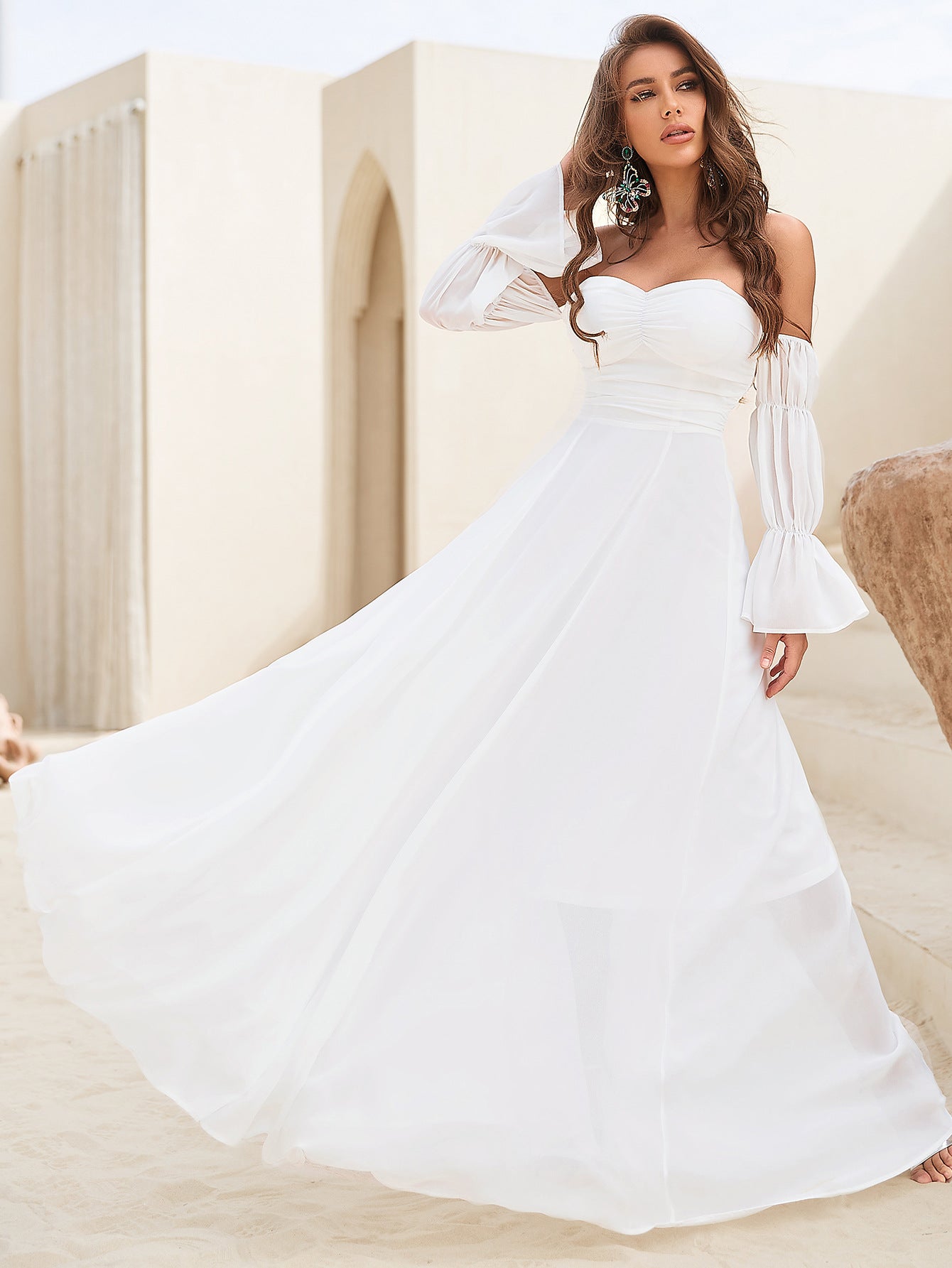 Long Sleeved Tube Top Chiffon Dress
