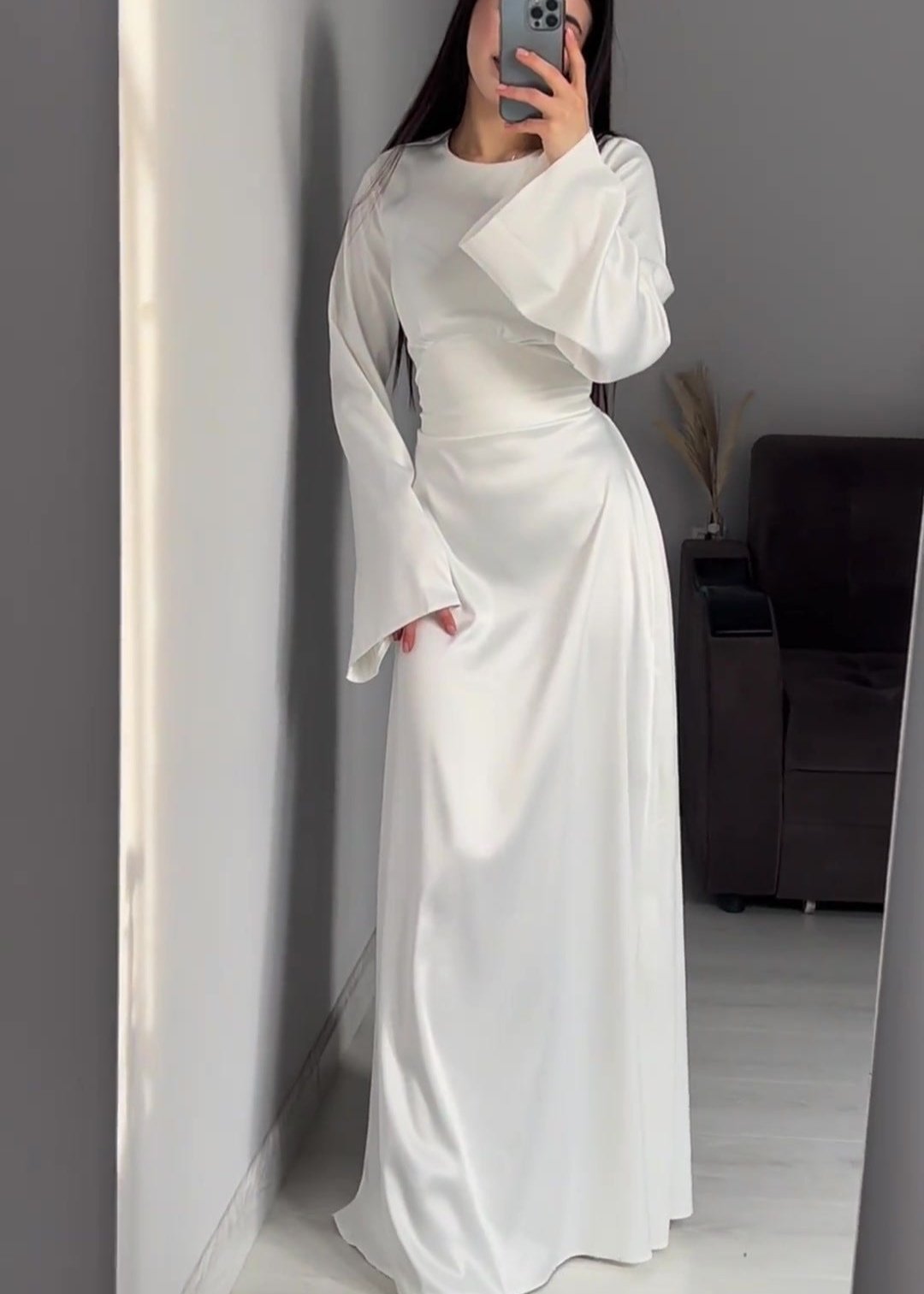 Aurora Satin Long Sleeve Maxi Dress