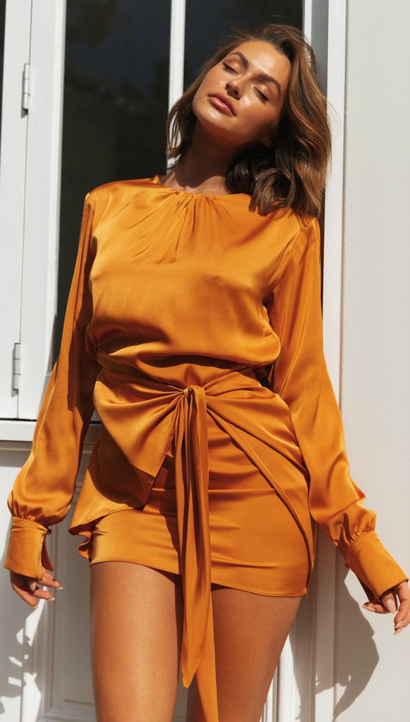 Bright Idea Tie Front Dress Marigold