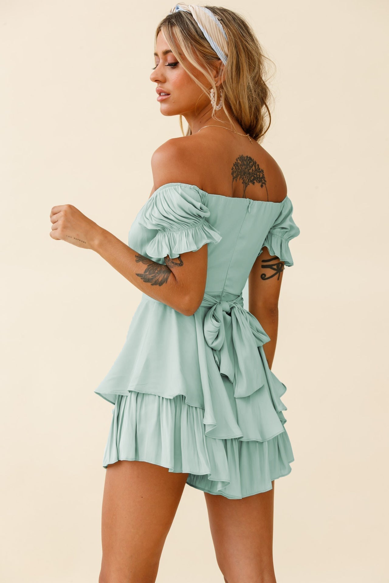 Mahoney Smocked Ruffle Mini Dress Pistachio