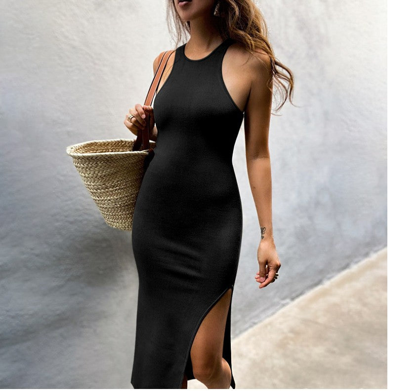 Maguire Mock Neck Slit Maxi Dress Black