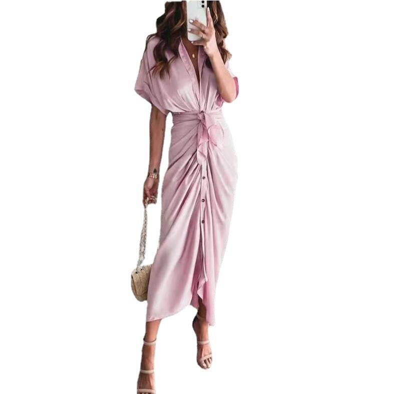 Meryl Satin Tie Front Midi Dress Spring Coral