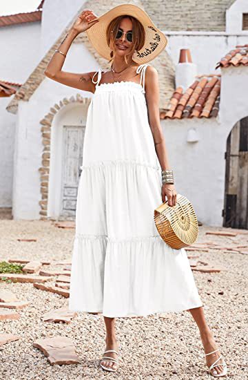 Shirley Ruffle Tiered Midi Dress White