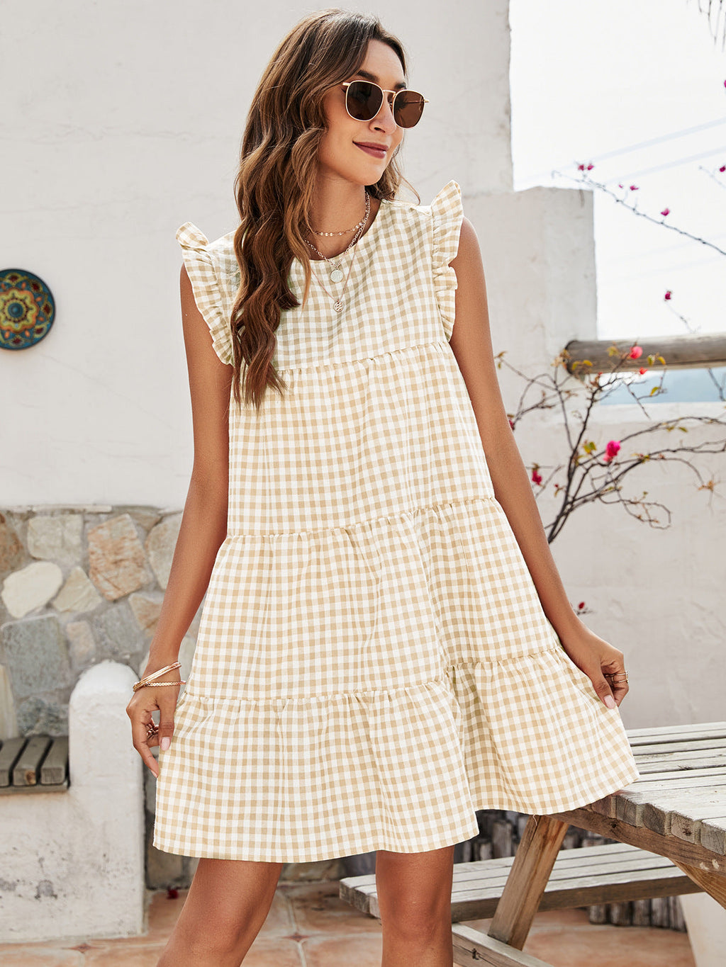 Cupcake Cotton Pocketed Polka Dot Babydoll Dress Beige