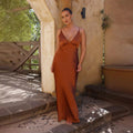Backless Slit Solid Color Dress Sling Slim Mid Length
