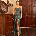Sleeveless Elegant Long Sequined V neck Backless Cocktail Evening Dress Bridesmaid Formal