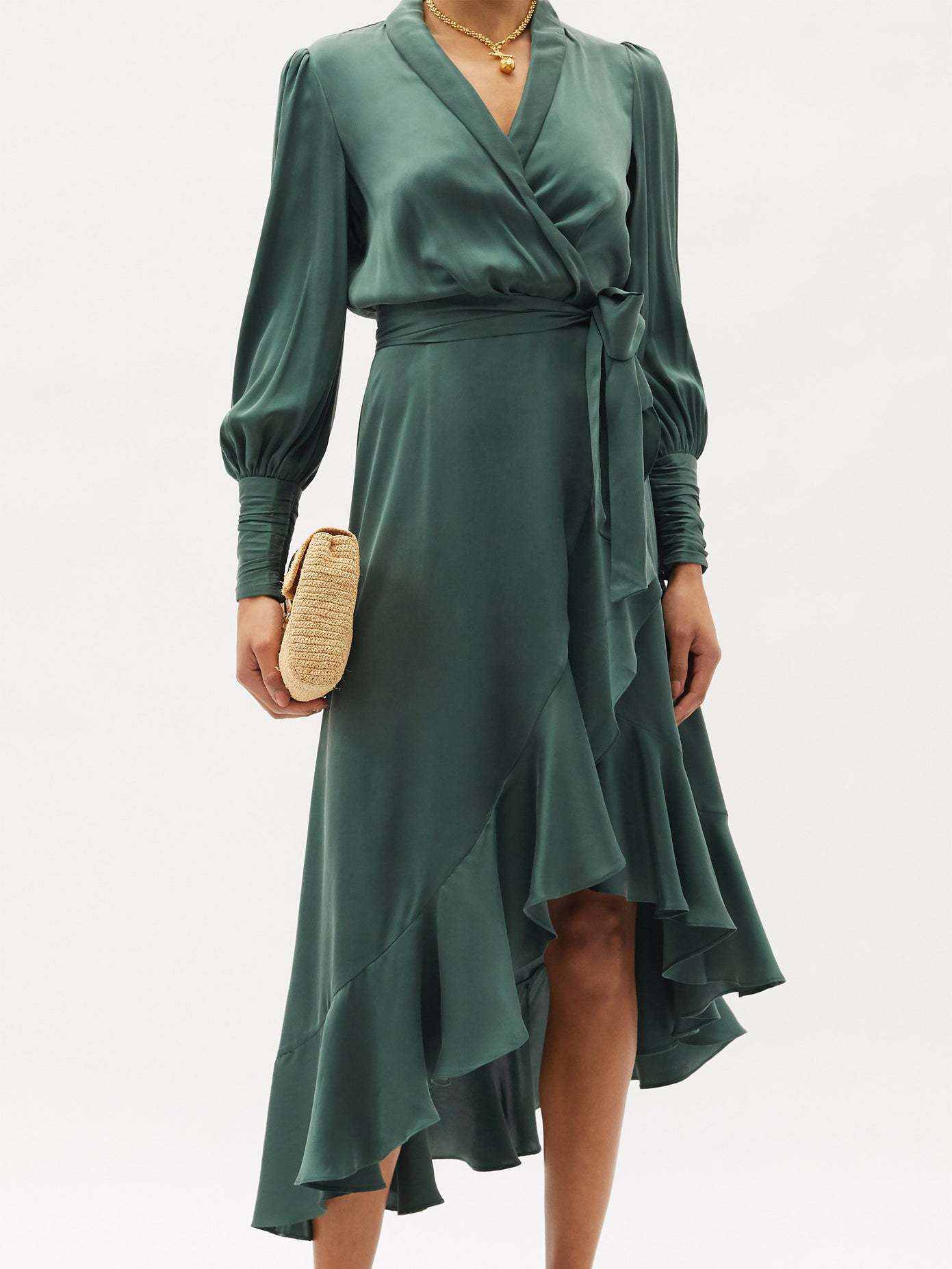 Paloma Wrap Knit Midi Dress Olive