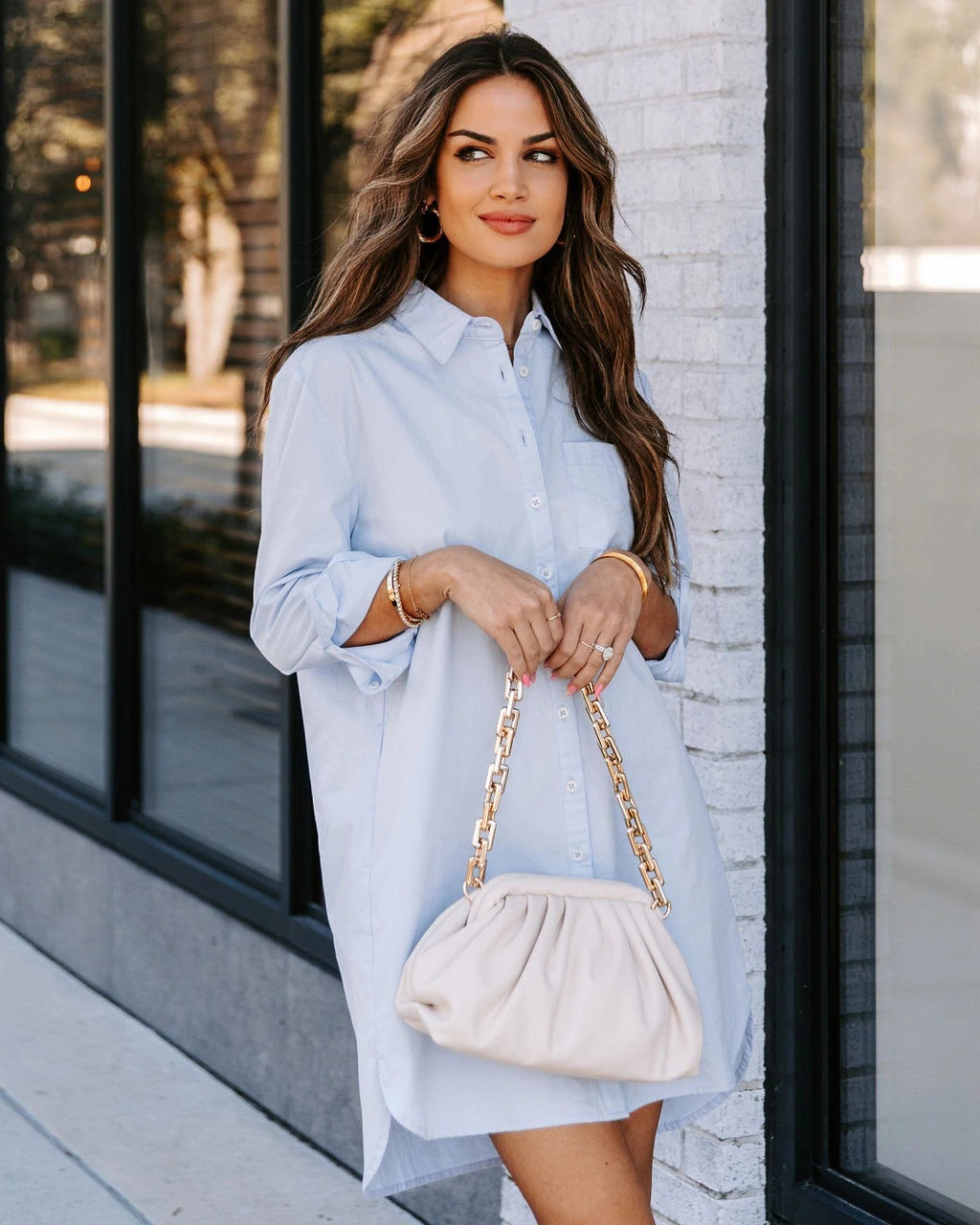 Harmony Cotton Button Down Shirt Dress Lavender