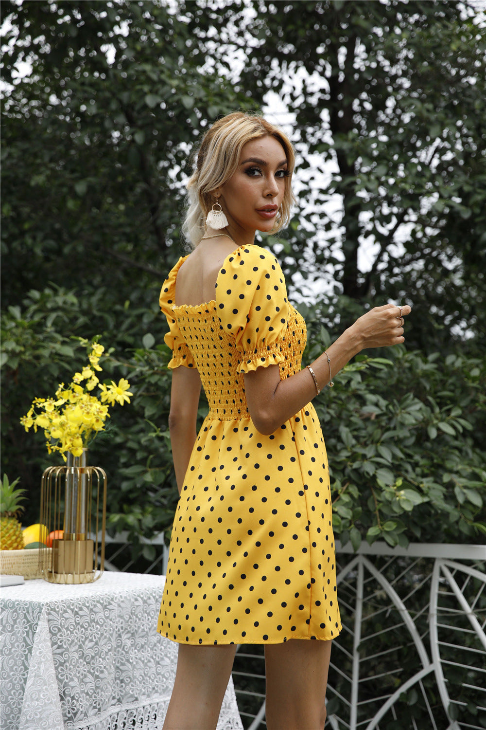 Stevens Puff Sleeve Babydoll Dress Yellow