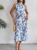 Sure Thing Floral Chiffon Halter Maxi Dress Blue FINAL