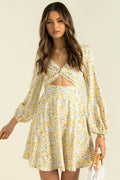 Inner Sunset Floral Smocked Cutout Dress Sage