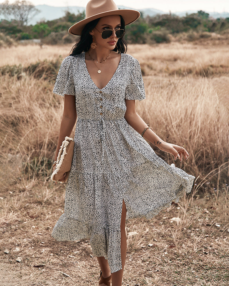 Maynard Printed Smocked Maxi Dress Black