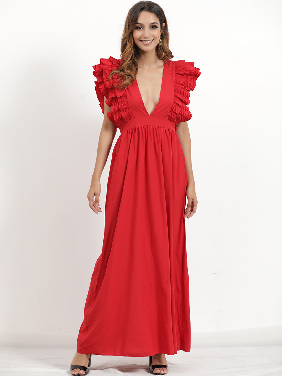 Bodhi Tiered Ruffle Maxi Dress Wine