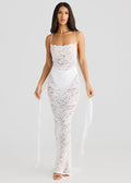 Celestine Sheer Lace Backless Maxi Dress
