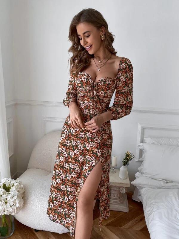 Raissa Floral High Low Midi Dress Black Multi