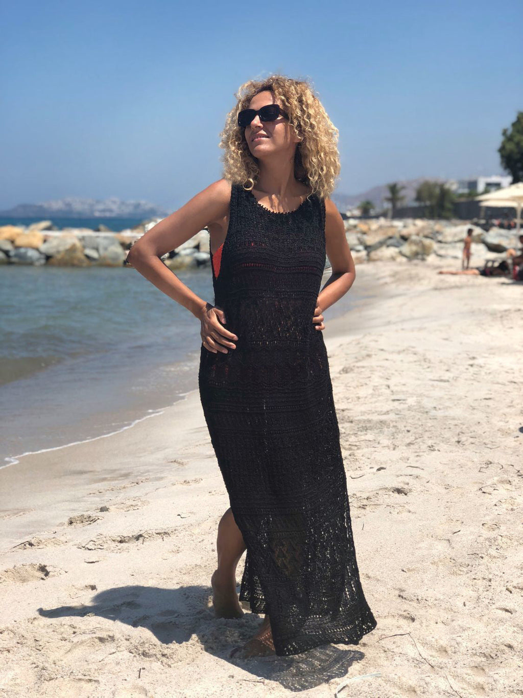 Yuka Crochet Cover Up Midi Dress Black