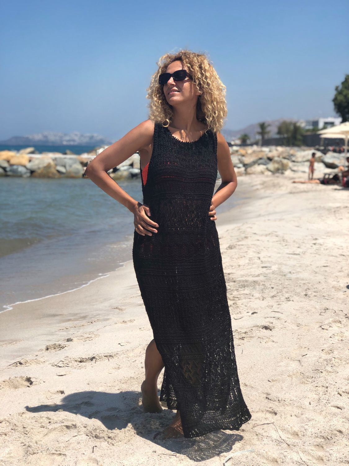 Yuka Crochet Cover Up Midi Dress Black