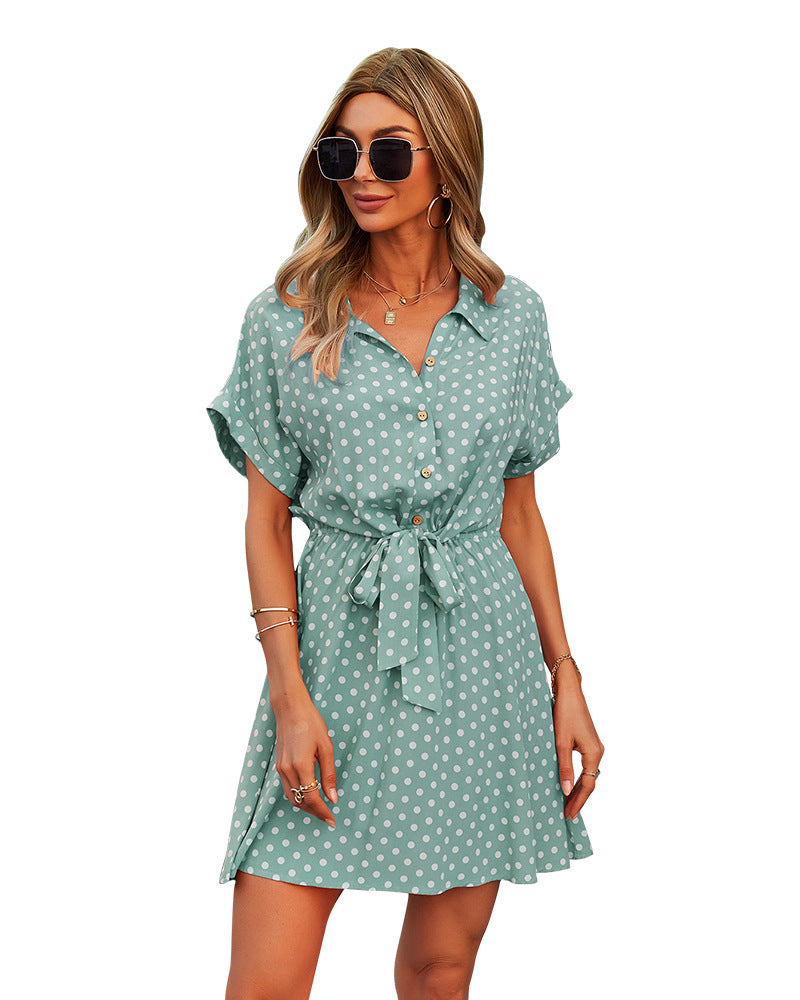 Manika Spotted Button Down Shirt Dress Slate Blue