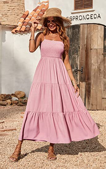 Sunshower Cotton Tiered Maxi Dress Blush