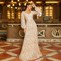 Long Sleeved Elegant V neck Long Sequined Cocktail Evening Dress Bridesmaid Dress Large Swing Dress for