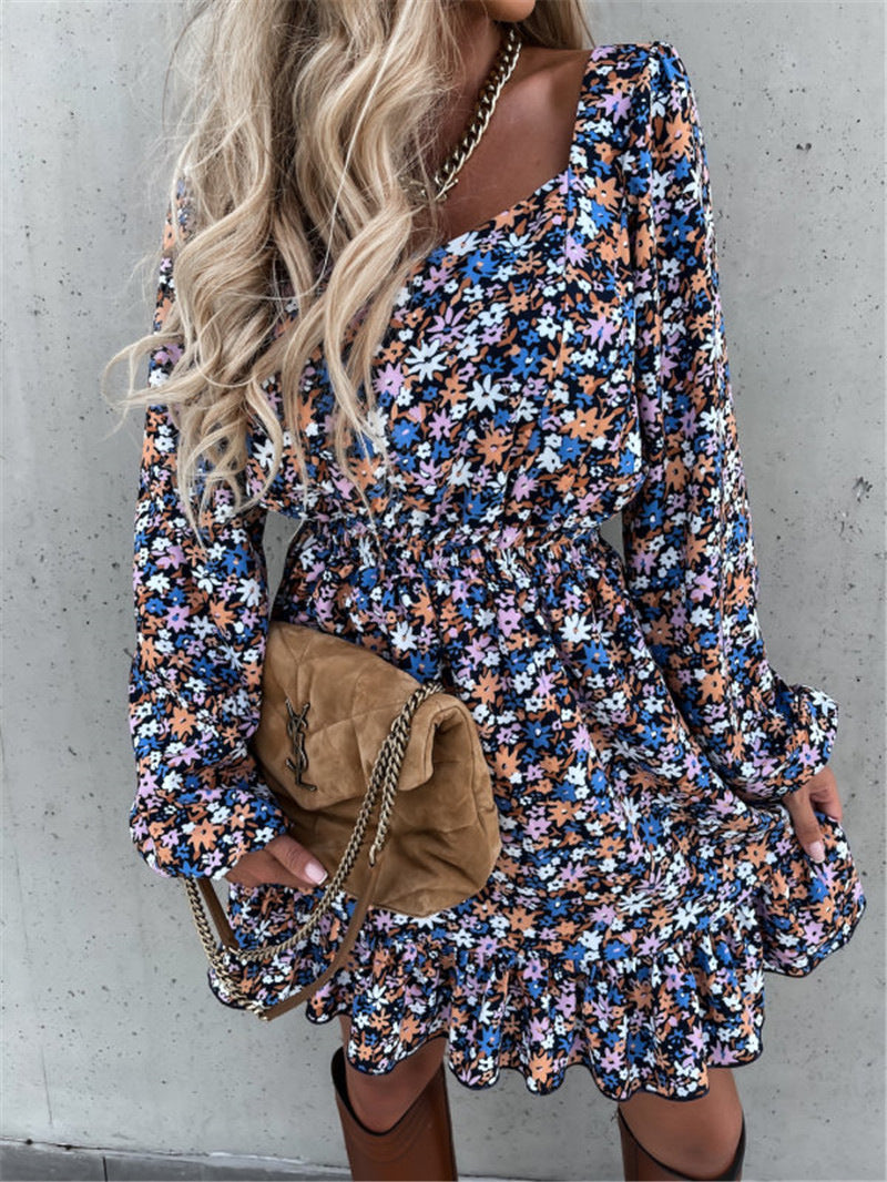 Cathy Floral Bell Sleeve Ruffle Dress FINAL