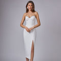 Sleeveless Mid Waist White Solid Color Sling Simple Dress Metal Corsage Annual Party Evening Dress