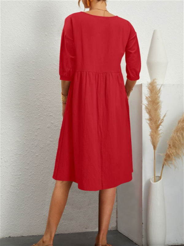 Sheridan Cotton Pocketed Babydoll Dress Red