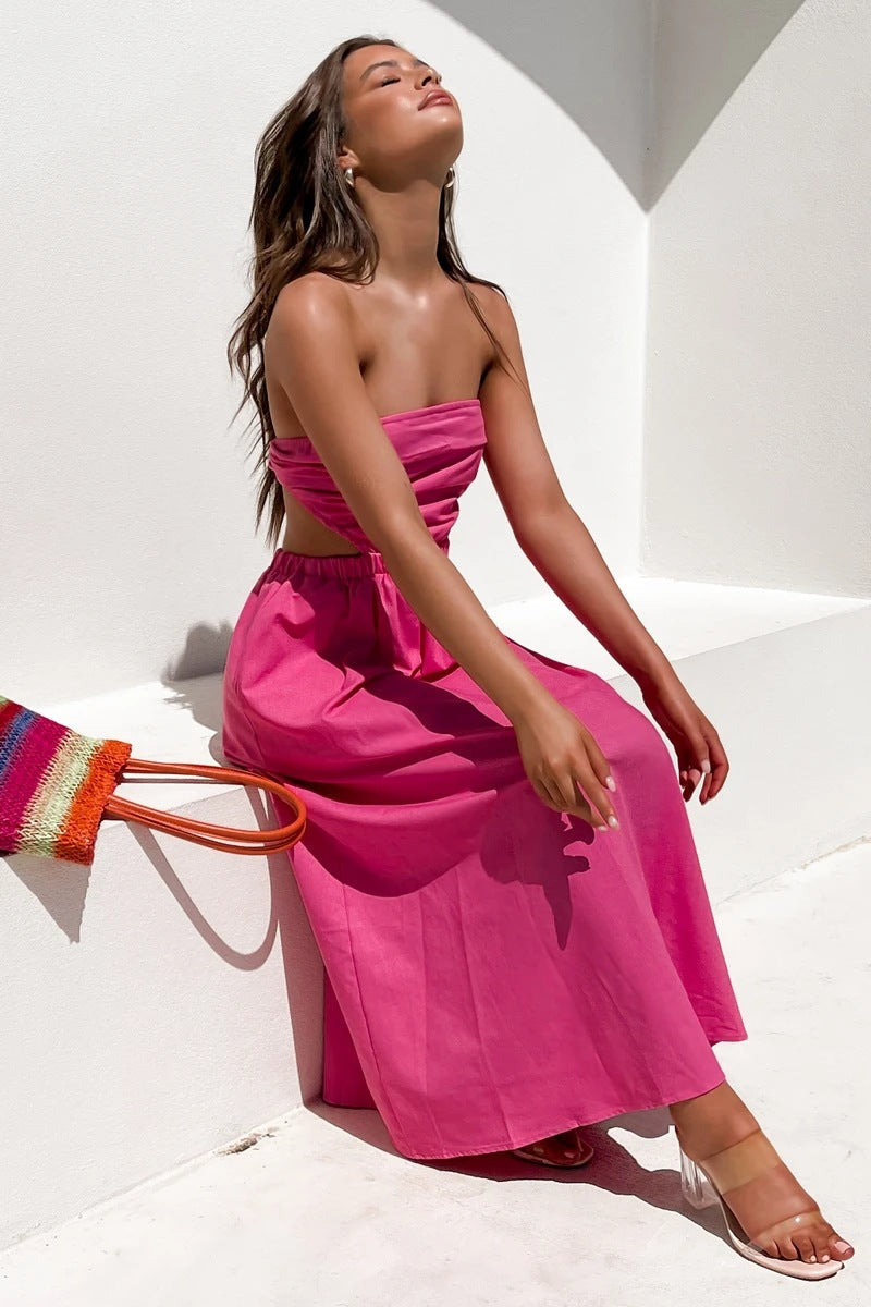 Head Over Heels Strapless Satin Maxi Dress Pink