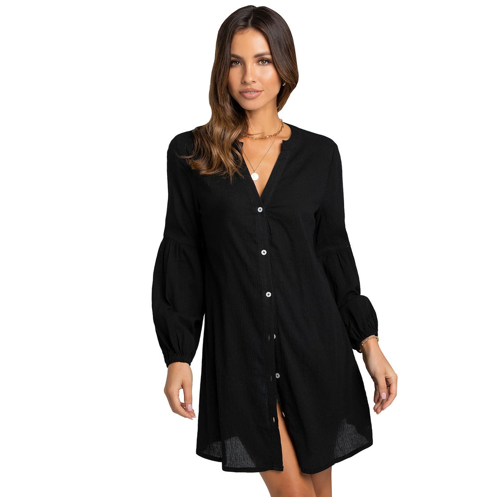 Noland Button Down Cover Up Dress Black
