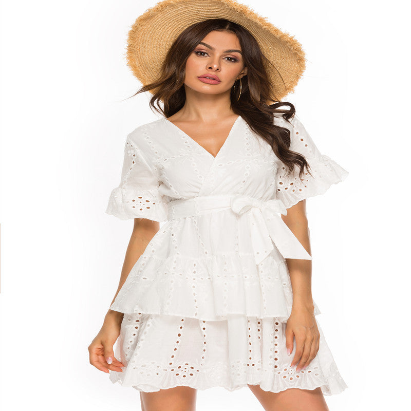 Calliope Cotton Eyelet Wrap Dress Off White