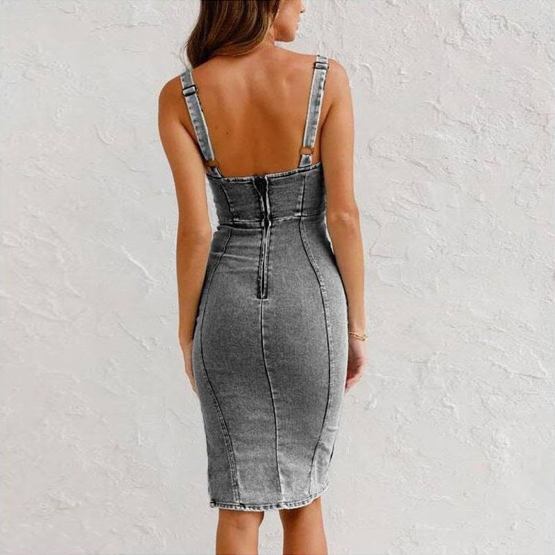 Suzette Denim Dress Dark Grey