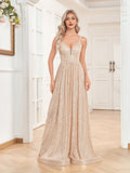 Sequined Backless Evening Dress Deep V Plunge neck Bridesmaid Dress Party Formal Dress Cocktail