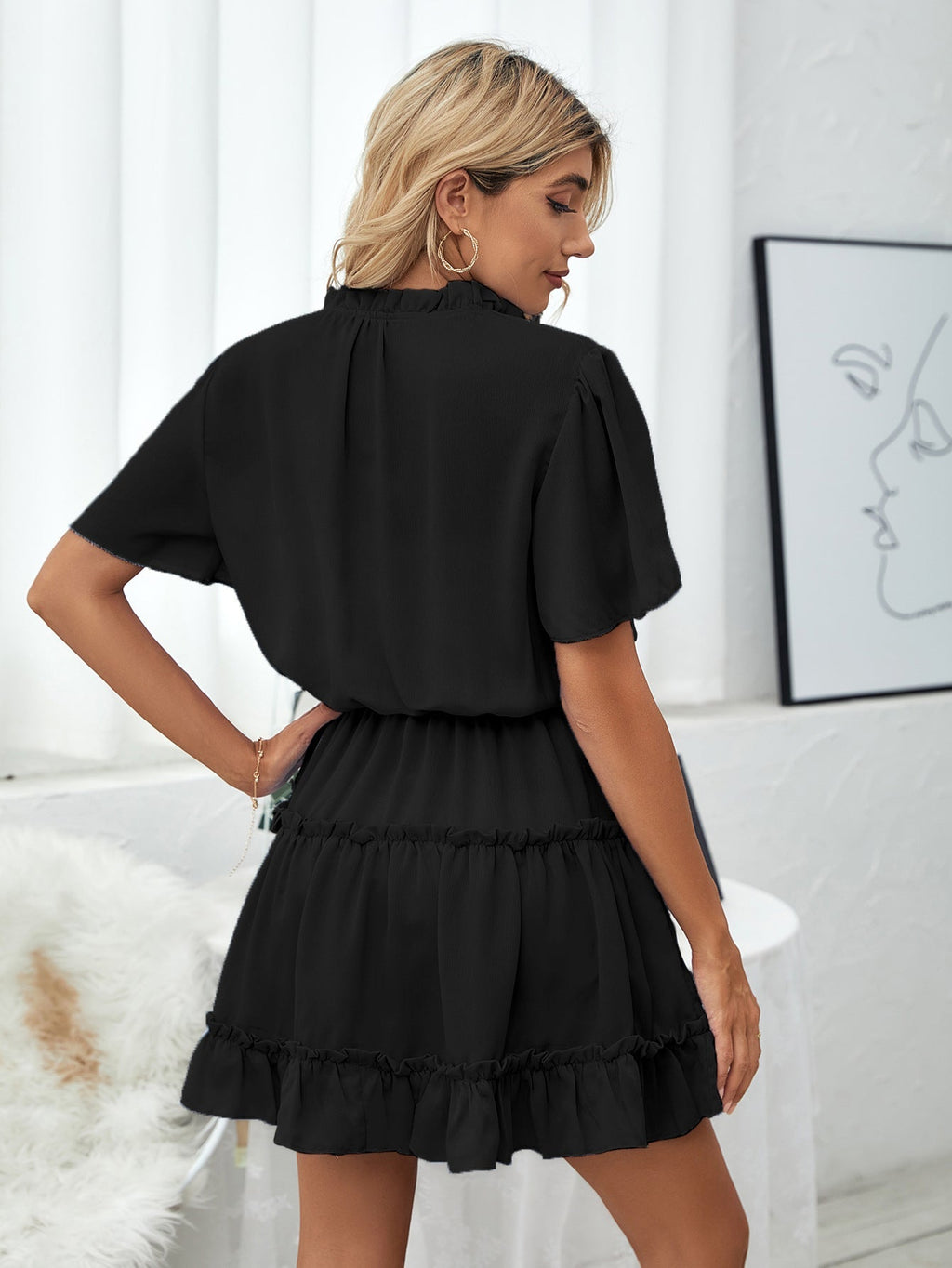 Slow It Down Smocked Tassel Dress Black