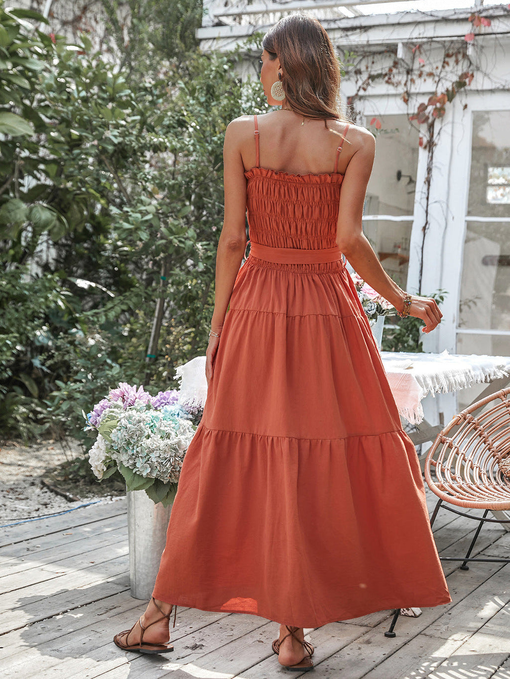 Free Falling Strapless Tiered Maxi Dress Papaya