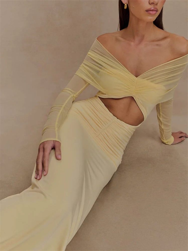 Off Shoulder Cut Out Maxi Dress