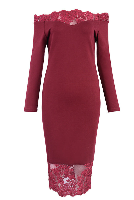 Off Shoulder Lace Panel Bandage Dress - Mislish