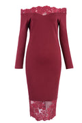 Off Shoulder Lace Panel Bandage Dress - Mislish