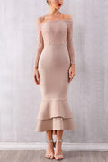 Off-the-shoulder Double-Layered Ruffle Mermaid Lace Dress - Mislish