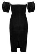 Off-the-shoulder Slit Back Bandage Dress With Puff Sleeves - Mislish