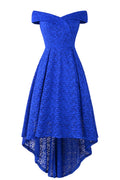 Off-the-shoulder V Neck High Low Lace Prom Dress - Mislish