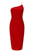 One Shoulder Zip Back Bodycon Dress - Mislish